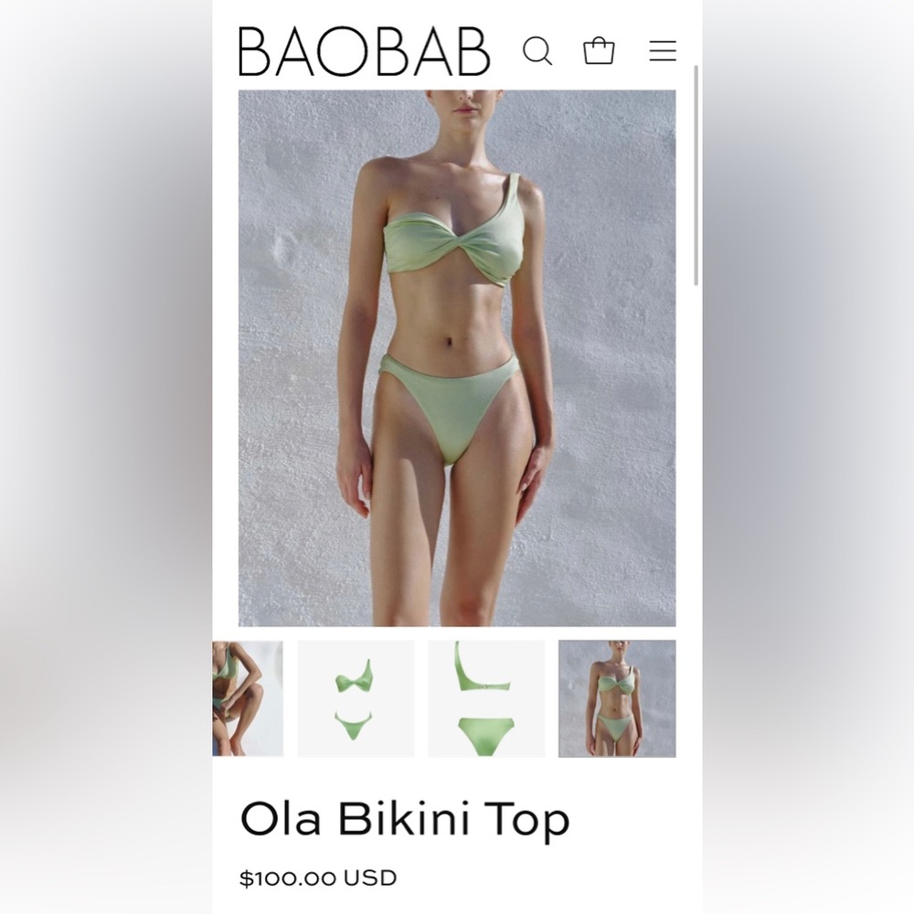 NWT Baobab Ola swimsuit bikini top, color green Matcha sz L orig $100+